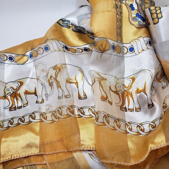 GOLD Elephant Silk Scarf Wrap hair accessory mask - Picture 3 of 5